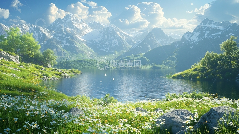 高清大图下载【趣麦麦图】雪山湖泊风景