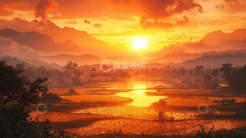 高清大图下载【趣麦麦图】壮丽山河落日余晖