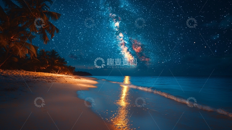 高清大图下载【趣麦麦图】星空下的海滩