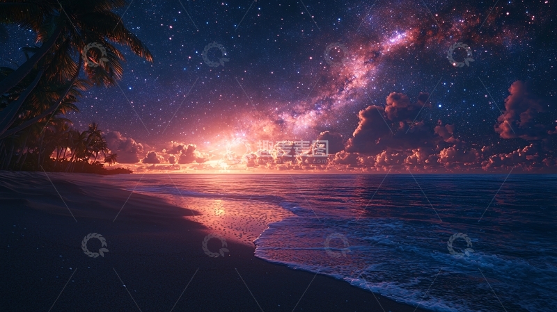 高清大图下载【趣麦麦图】梦幻海滩星空