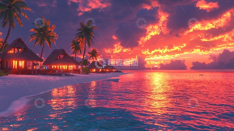高清大图下载【趣麦麦图】热带海滩落日风景