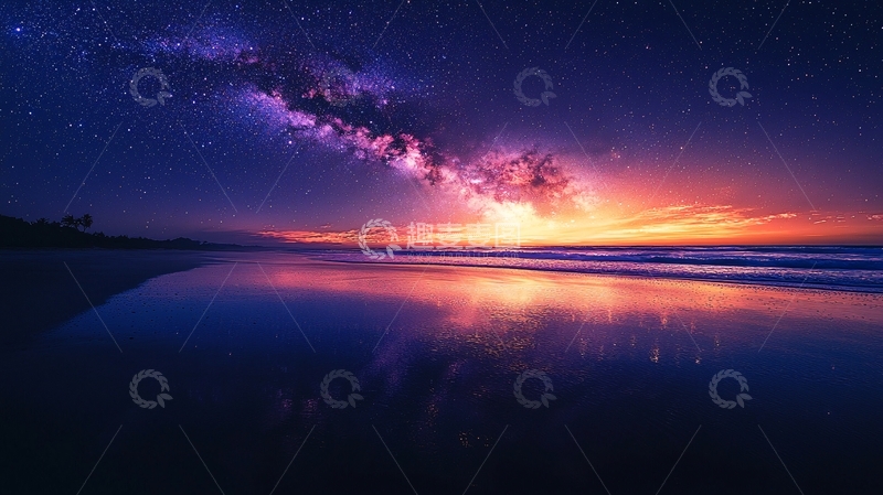 高清大图下载【趣麦麦图】星空大海日出