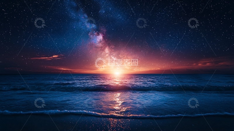 高清大图下载【趣麦麦图】星空大海日落