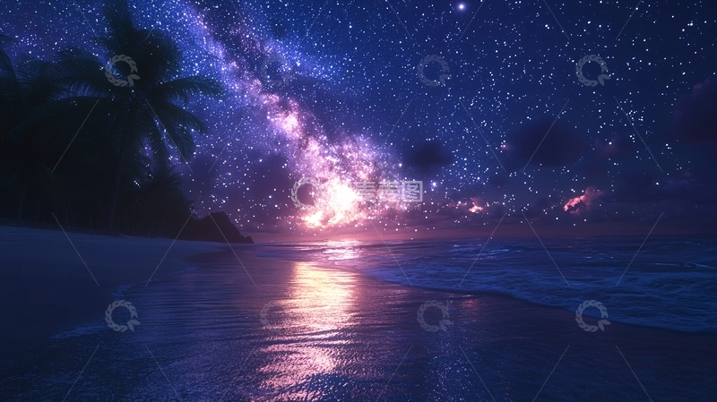 高清大图下载【趣麦麦图】星空下的海滩