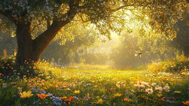高清大图下载【趣麦麦图】阳光下的花海树林