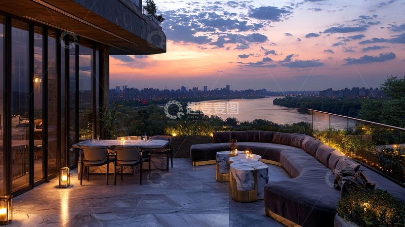 高清大图下载【趣麦麦图】高端住宅阳台夜景