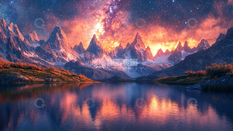 高清大图下载【趣麦麦图】梦幻山峰星河倒影