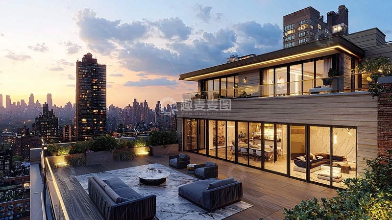 高清大图下载【趣麦麦图】纽约曼哈顿顶层公寓夜景