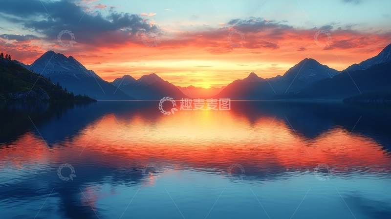 高清大图下载【趣麦麦图】日落湖光山色