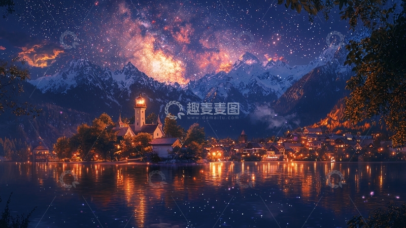 高清大图下载【趣麦麦图】梦幻星空小镇