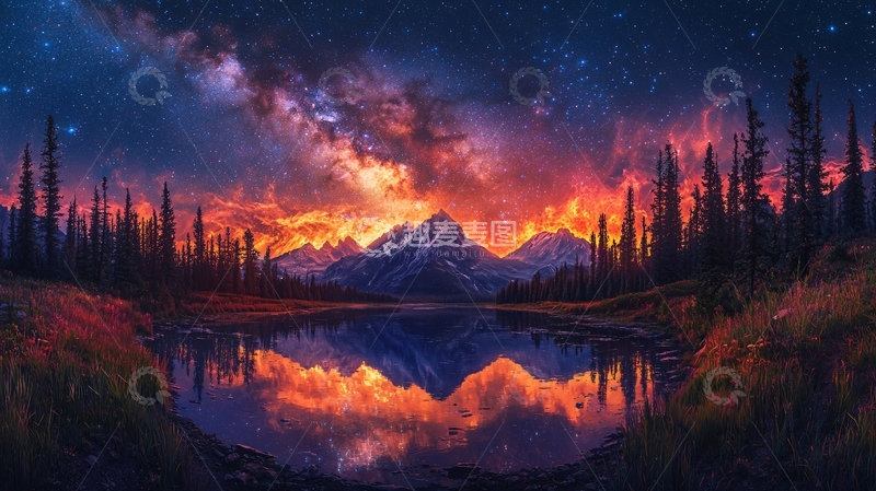 高清大图下载【趣麦麦图】星空倒影山峰