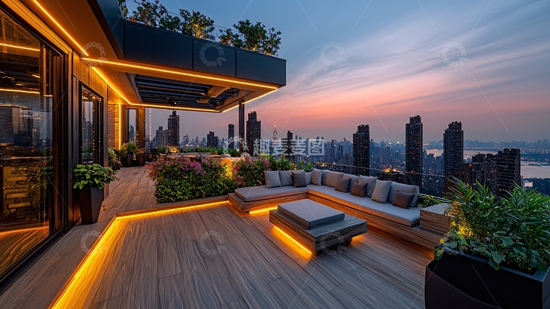 高清大图下载【趣麦麦图】高层建筑屋顶露台夜景