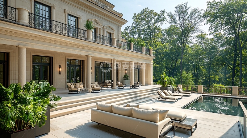 高清大图下载【趣麦麦图】奢华别墅后院泳池景观