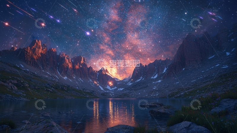 高清大图下载【趣麦麦图】星空下的山峰与湖泊