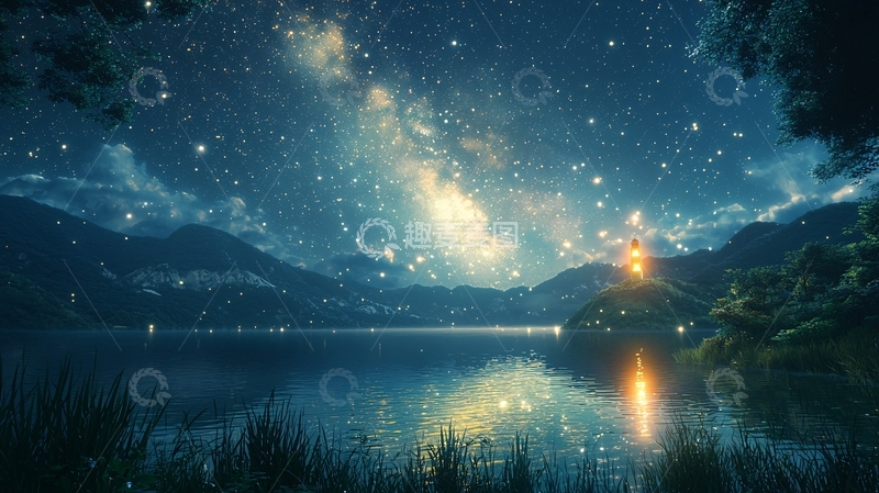 高清大图下载【趣麦麦图】星空湖泊夜景