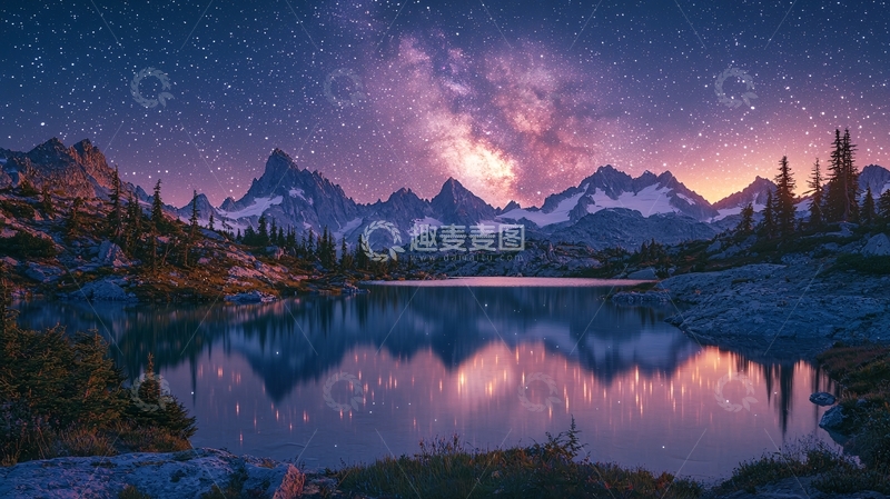 高清大图下载【趣麦麦图】星空倒影湖泊