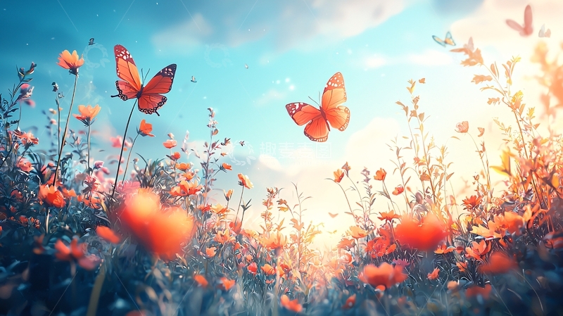 高清大图下载【趣麦麦图】阳光花海蝴蝶