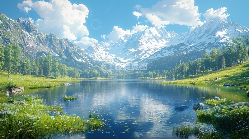 高清大图下载【趣麦麦图】雪山湖泊风景