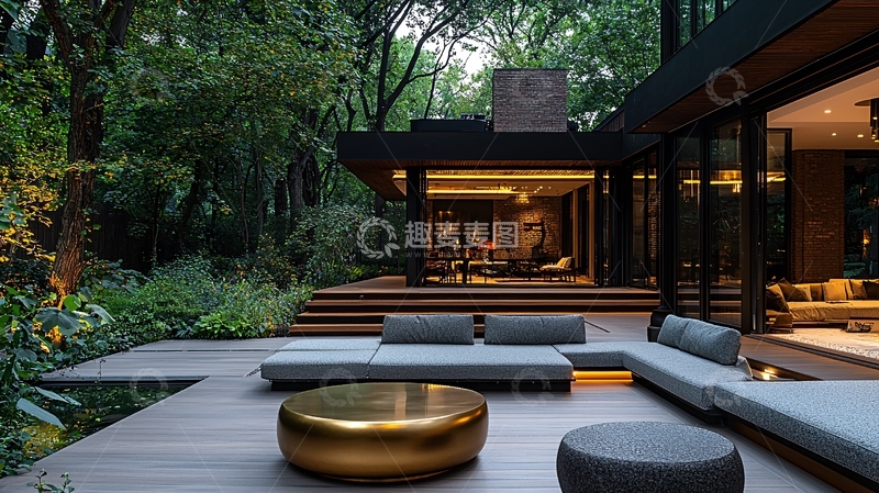 高清大图下载【趣麦麦图】现代森林别墅庭院