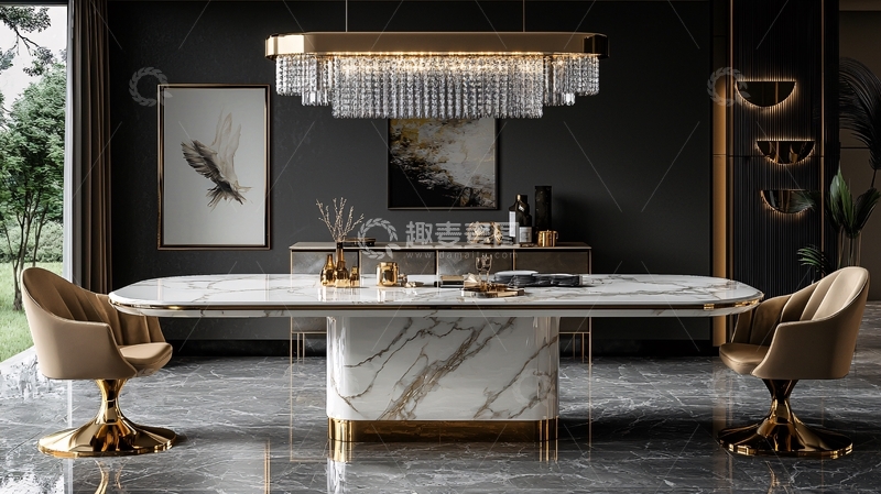 高清大图下载【趣麦麦图】现代轻奢大理石餐桌