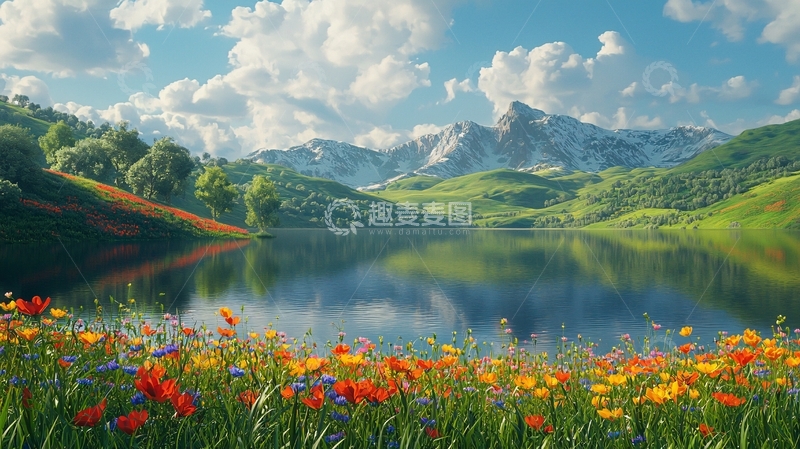 高清大图下载【趣麦麦图】山峦湖泊鲜花美景