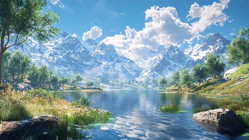 高清大图下载【趣麦麦图】雪山湖泊风景图