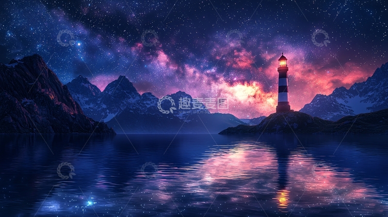 高清大图下载【趣麦麦图】星空下的灯塔