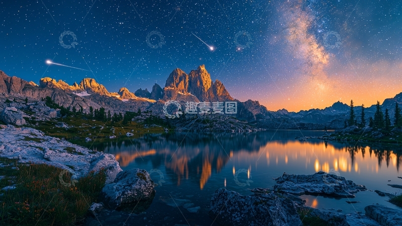 高清大图下载【趣麦麦图】星空下的山峰与湖泊