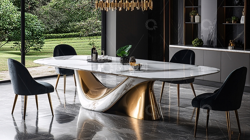 高清大图下载【趣麦麦图】现代轻奢大理石餐桌