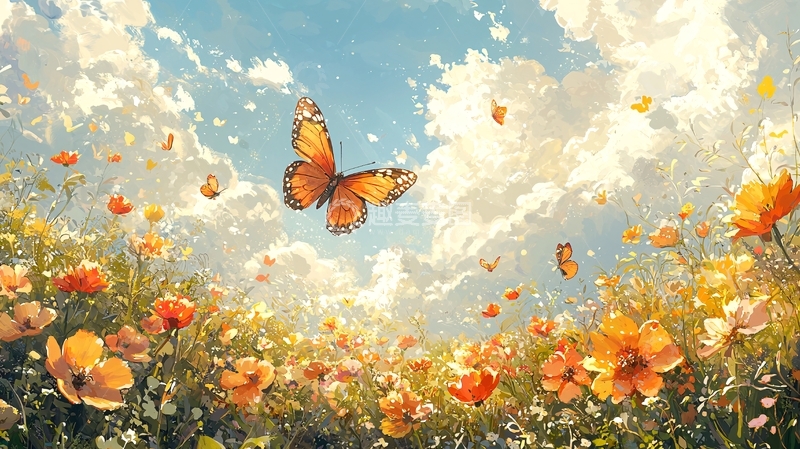 高清大图下载【趣麦麦图】阳光下飞舞的蝴蝶花田