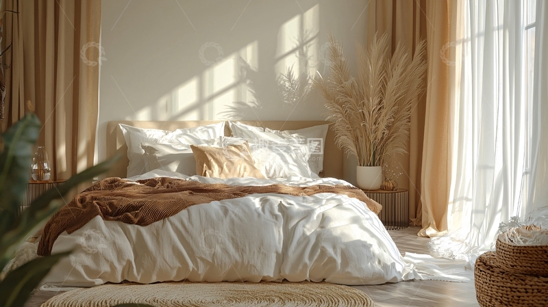 高清大图下载【趣麦麦图】卧室阳光洒满床铺