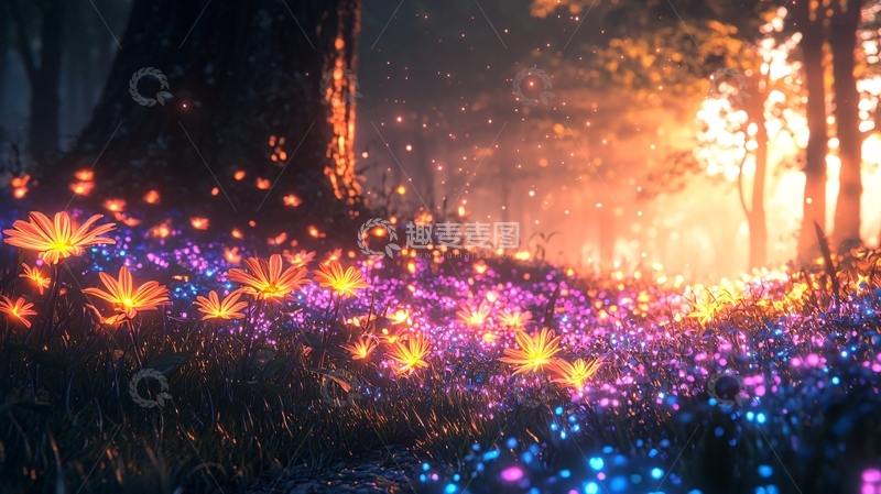 高清大图下载【趣麦麦图】梦幻森林萤火花海