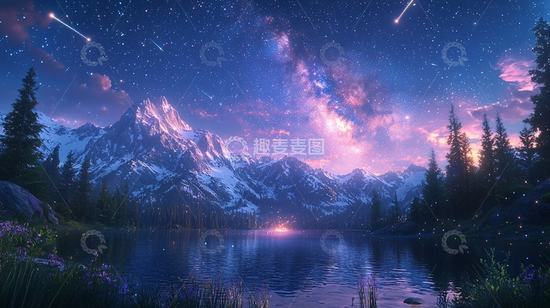 高清大图下载【趣麦麦图】星空下的雪山湖泊52