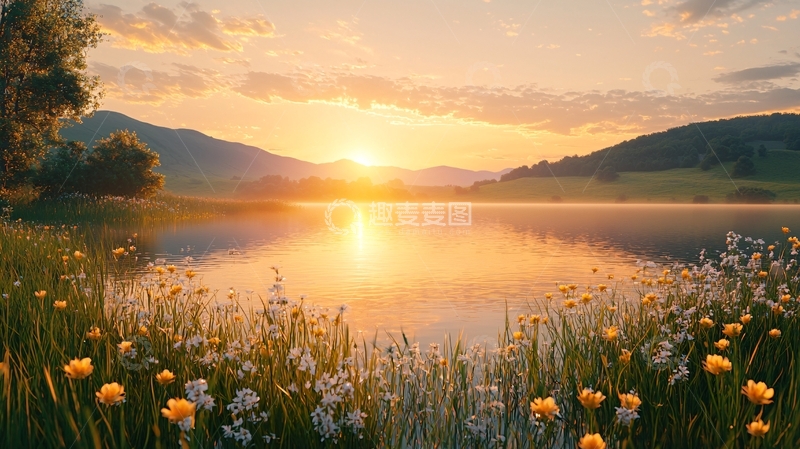 高清大图下载【趣麦麦图】日出湖泊美景