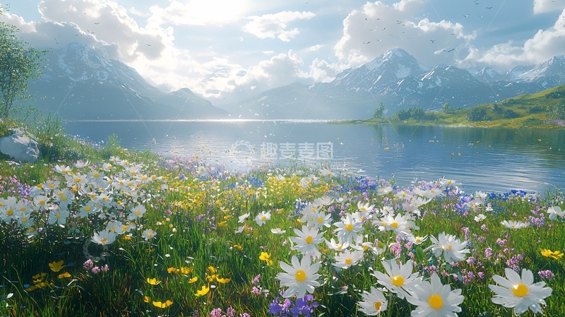 高清大图下载【趣麦麦图】阳光下的湖边野花