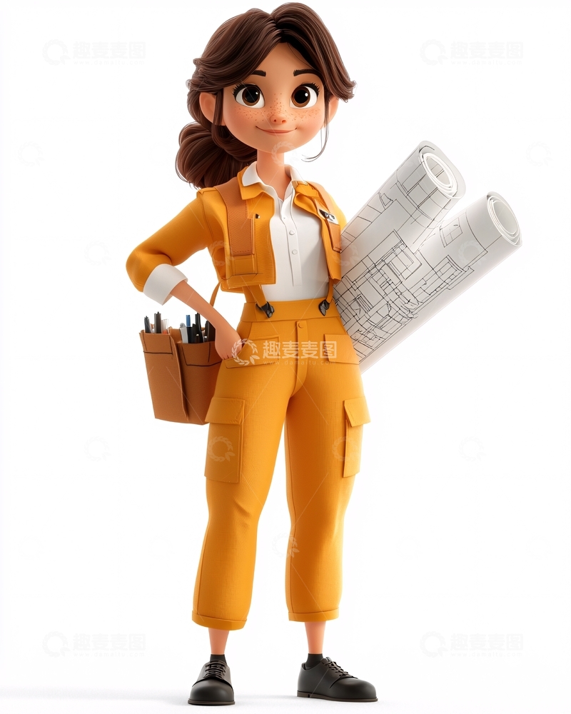 高清大图下载【趣麦麦图】卡通女建筑师