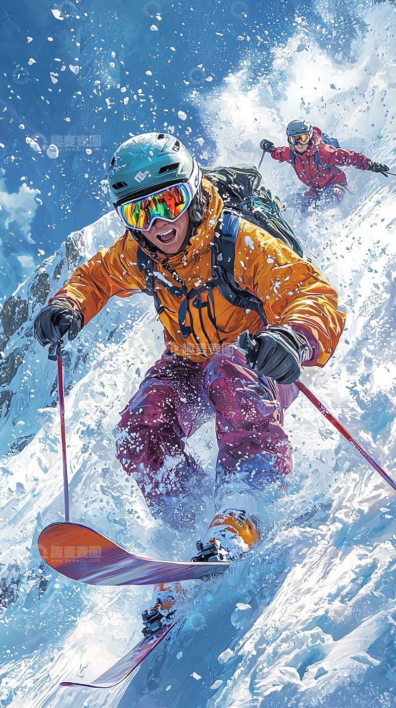 高清大图下载【趣麦麦图】雪山滑雪高手