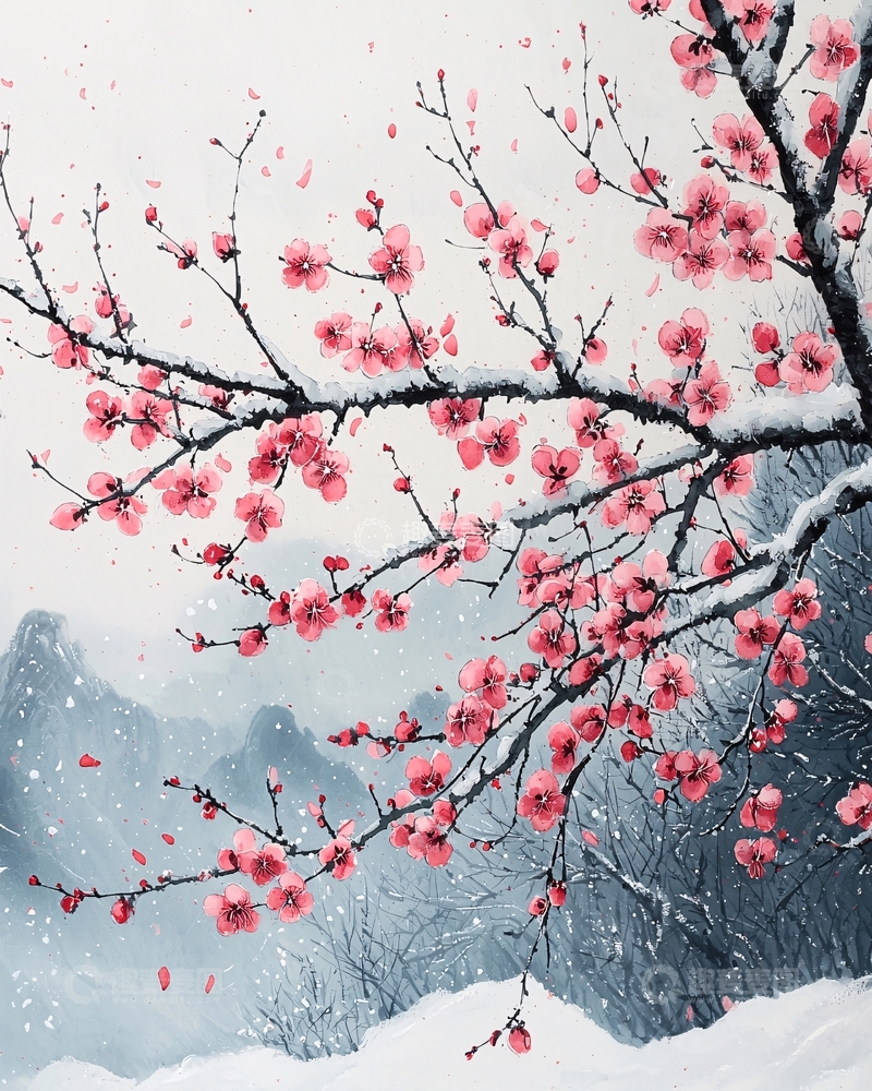 高清大图下载【趣麦麦图】雪中红梅