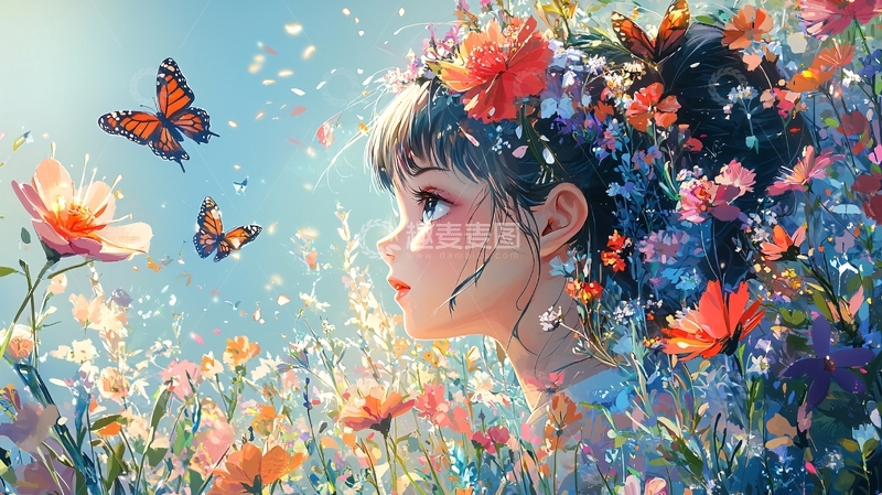 高清大图下载【趣麦麦图】花环少女