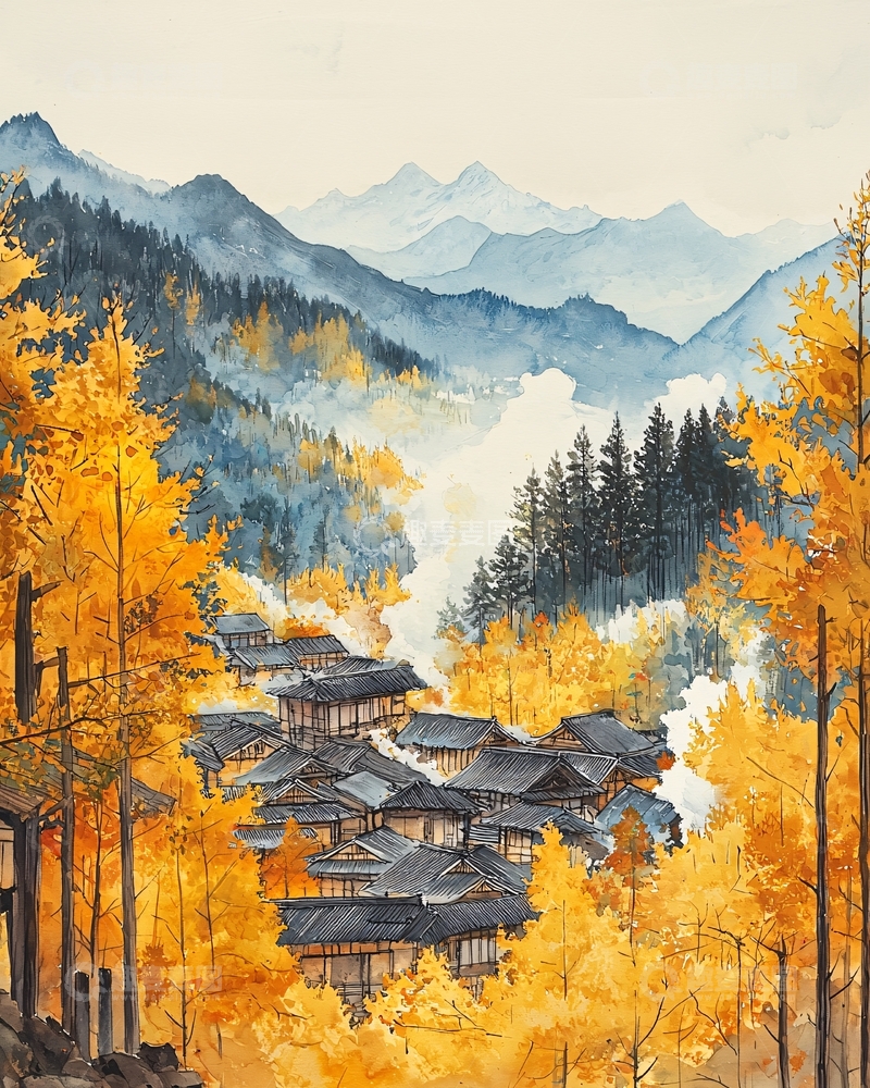高清大图下载【趣麦麦图】秋日山村景色