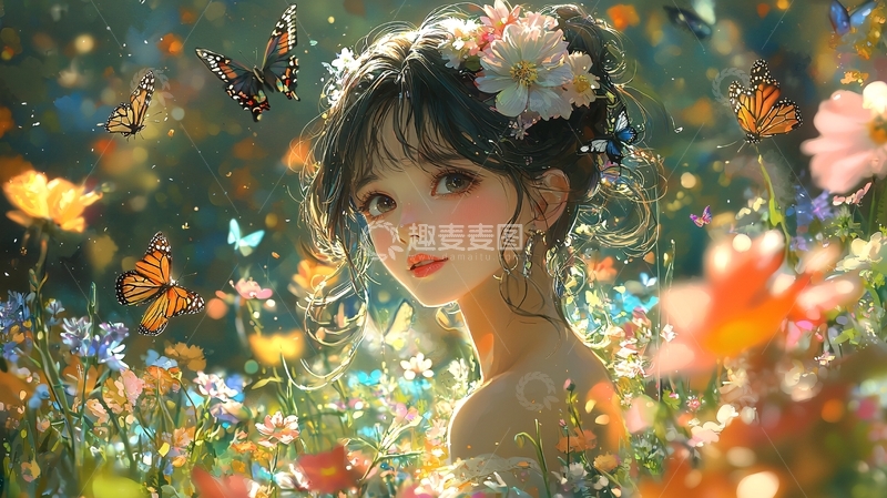 高清大图下载【趣麦麦图】花丛中女孩