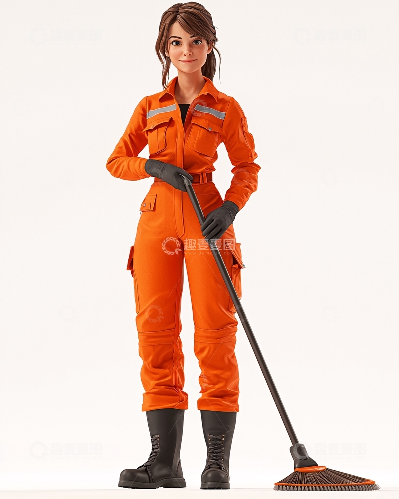 高清大图下载【趣麦麦图】卡通清洁工女性