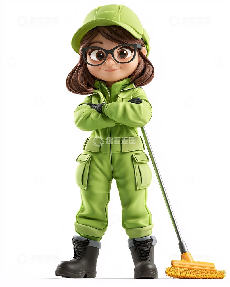 高清大图下载【趣麦麦图】卡通清洁工女孩