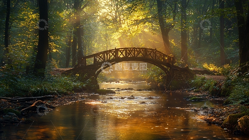 高清大图下载【趣麦麦图】森林小桥流水
