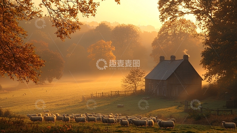 高清大图下载【趣麦麦图】秋日清晨田园牧歌