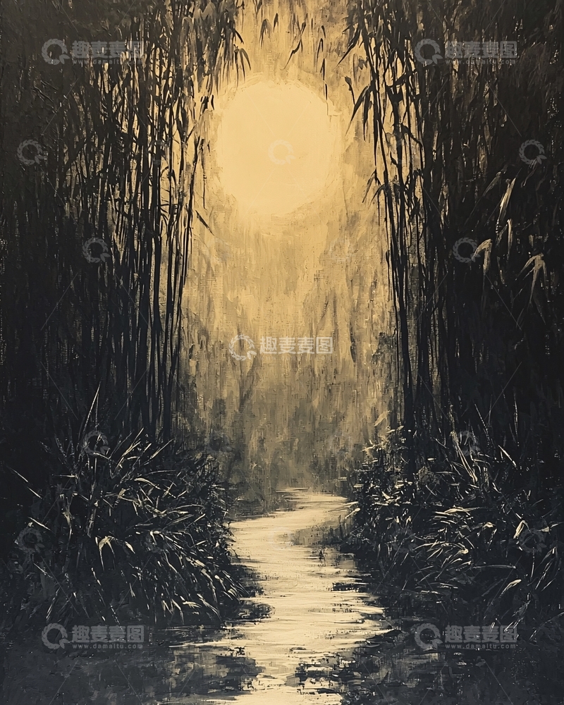高清大图下载【趣麦麦图】水墨画竹林小路