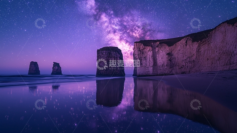 高清大图下载【趣麦麦图】星空下的海岸礁石