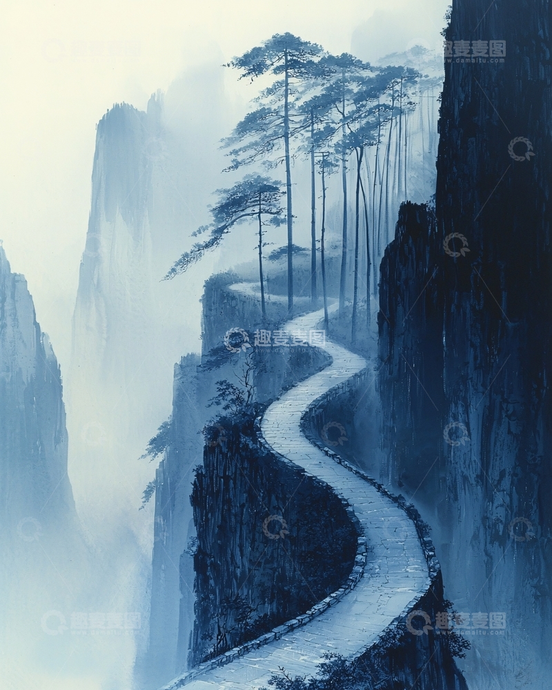 高清大图下载【趣麦麦图】云雾缭绕的山间小路