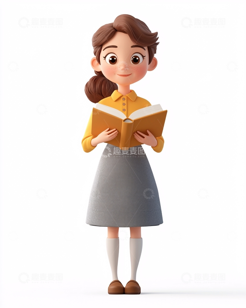 高清大图下载【趣麦麦图】卡通女孩读书