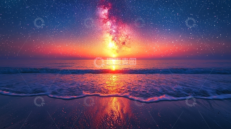 高清大图下载【趣麦麦图】星空海滩日出